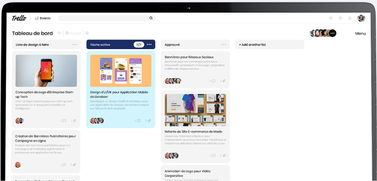 Visuel d'un tableau de bord Trello