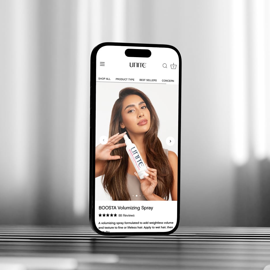 Unite 4 Interface e-commerce haute performance pour produits de soins capillaires.