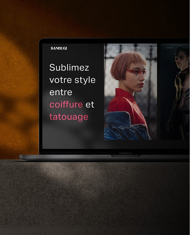 vuidesign | Web design studio 12 Design de site vitrine sur mesure pour studio de tatouage et coiffure Sanhugi Paris